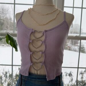 Lilac Heart Chain Ribbed Crop Top